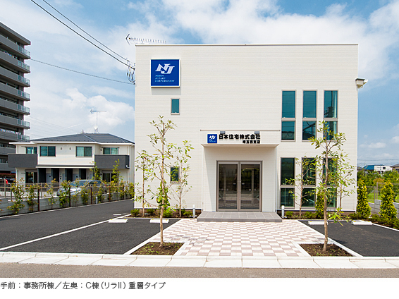 写真)手前:事務所棟/左奥:C棟(リラⅡ)重層タイプ